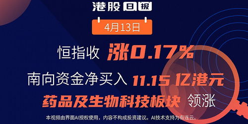 港股日报 恒生指数涨0.17 ,南向资金净买入11.15亿港元,药品及生物科技板块领涨